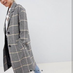 ASOS petite plaid checkered gingham 00 XS midi oversized menswear coat